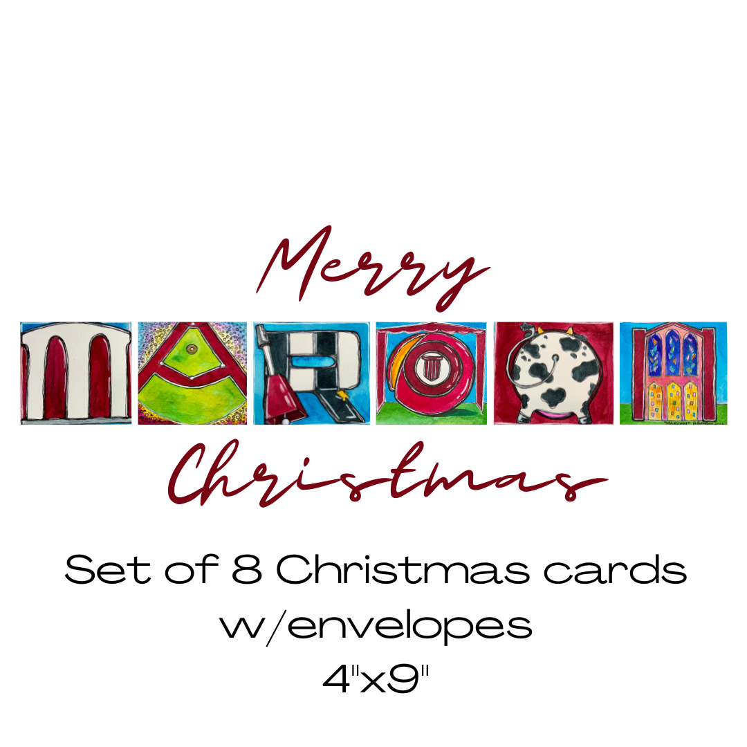 Merry Maroon Christmas notecards with envelopes 4" x9" letter sized cards, set of 8 Main Image